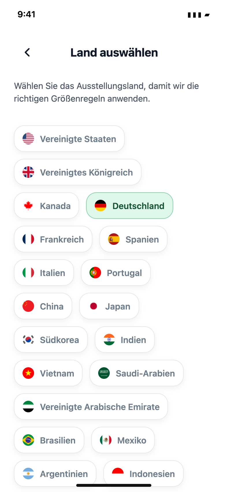 Land auswählen — Passport Booth · Deutsch