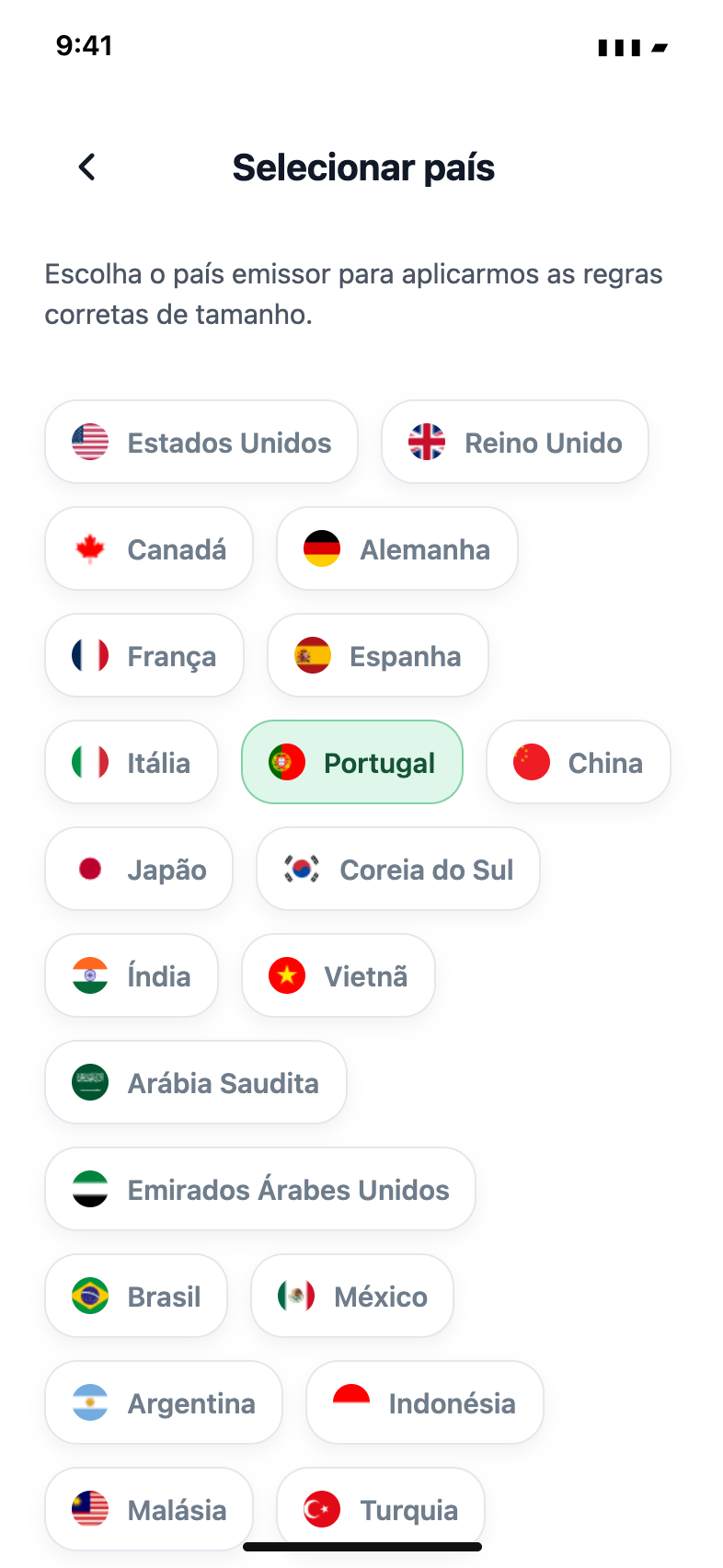 Escolha o país — Passport Booth · Português