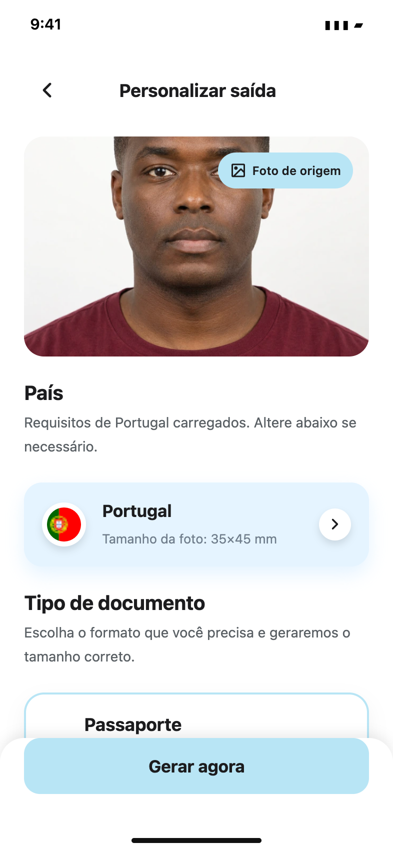 Escolha o documento — Passport Booth · Português